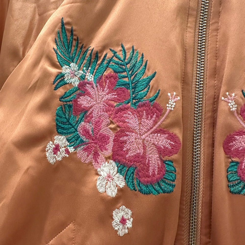 Tropical Satin Bomber Jacket NWOT XS Coral - Picture 6 of 6